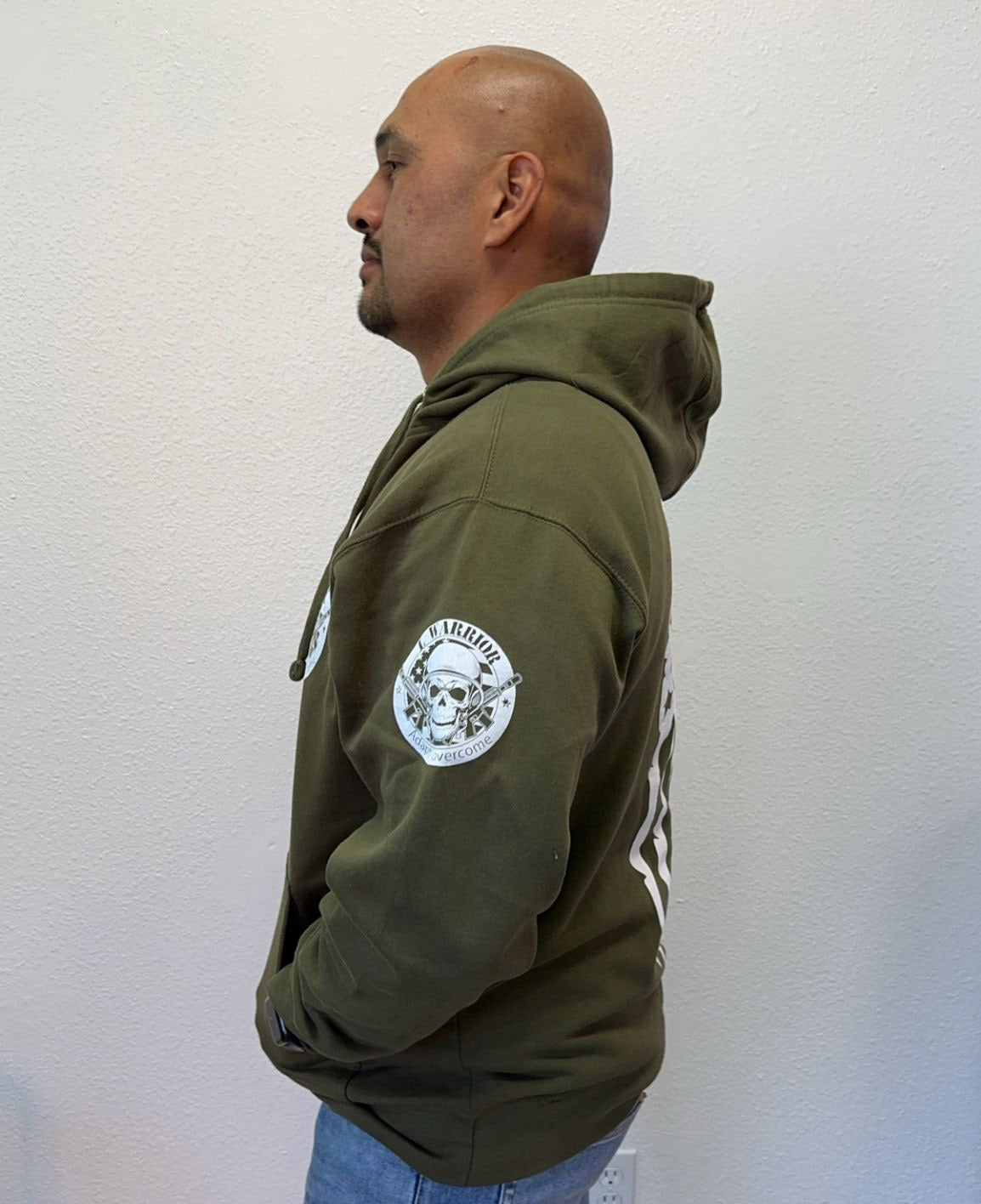 Military green hoddie - Distressed American flag veteran